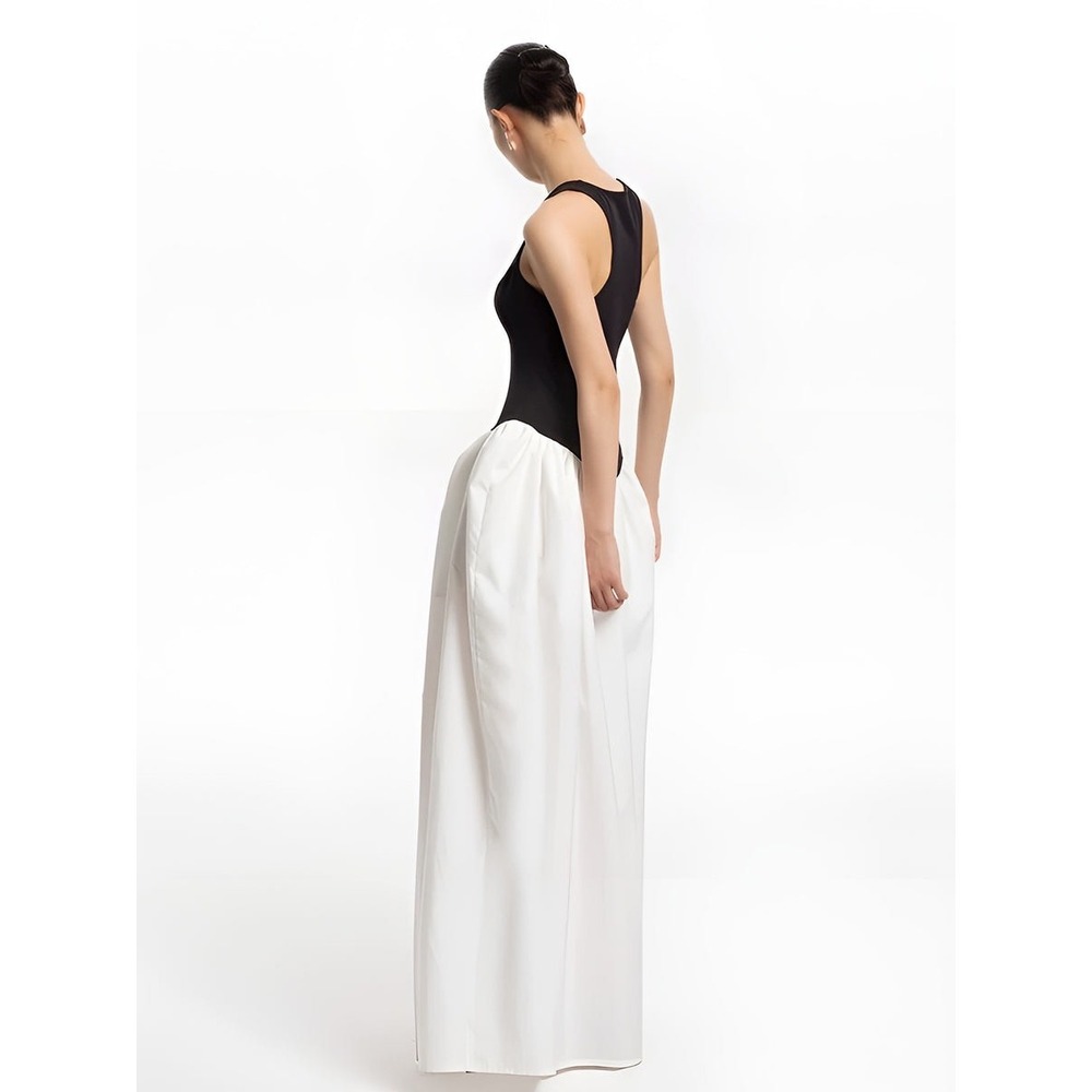 Commense Black & White Maxi Dress V Neck Sleeveless Evening Party Gown Size S - Picture 2 of 5